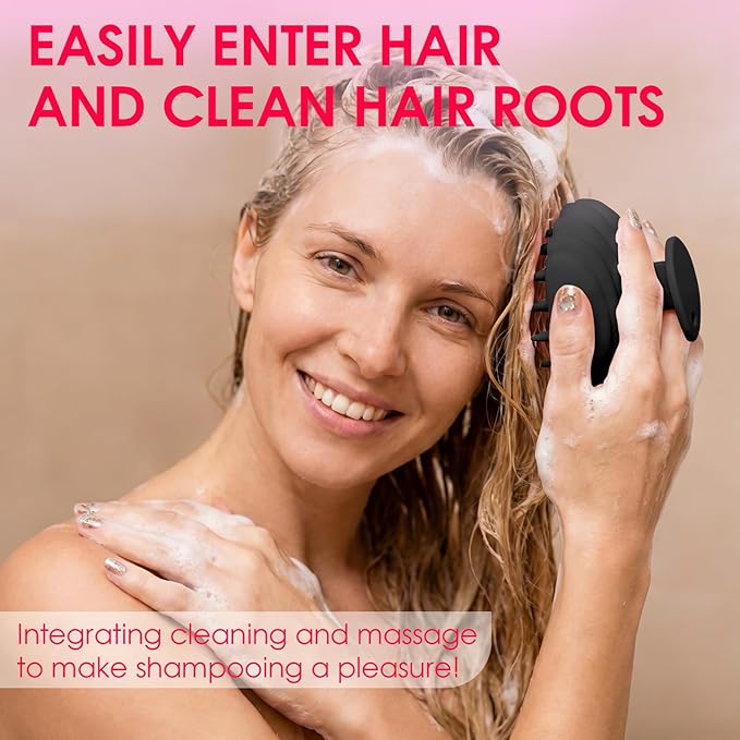 Detangling Silicone Scalp Scrubber Brush, for Wet or Dry Hair, Scalp Brush for Hair Growth and Dandruff Removal,Ergonomic Scalp Massager(Black)