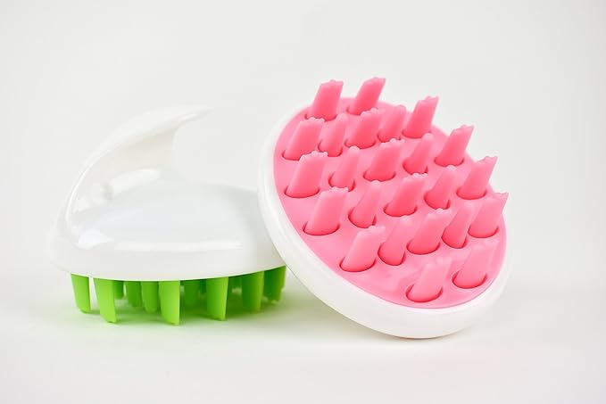 Zyllion Hair Shampoo Brush and Scalp Massager Care for Dandruff Removal, Scrubber, Hair Growth and Exfoliator with Flat and Pointed Soft Silicone Bristles for Women and Men - Green (ZMA-12-GR)