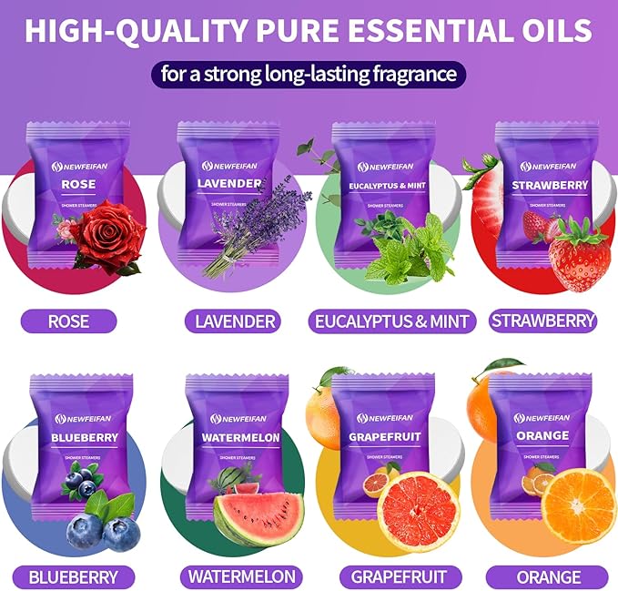 Shower Steamers Aromatherapy Birthday Gifts for Women & Men Set, 8-Pack Shower Bombs Organic Essential Oil, Easter Basket Stuffers for Teens, Spa Relaxing Purple Gifts for Wife Girlfriend