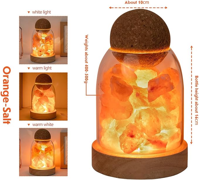 Runyangshi Himalayan Salt Night Lamp 6.3" Natural Healing Crystal Aroma Stone Diffuser Bedside Lamp USB Port 3 Colours Dimming Mode Bedroom Lamp Home Decor