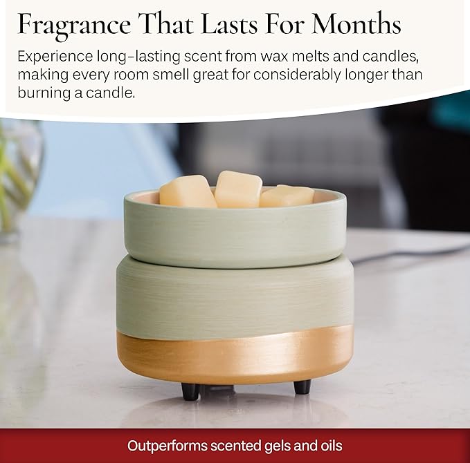 CANDLE WARMERS ETC 2-in-1 Candle and Fragrance Warmer for Warming Scented Candles or Wax Melts and Tarts with to Freshen Room, Midas