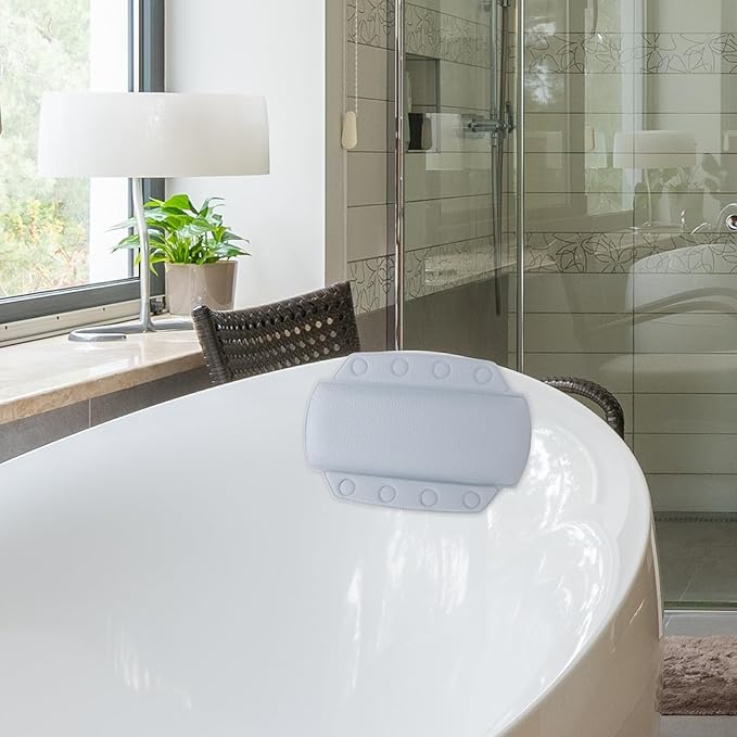 Zerodeko Supple Bath Pillow for Tub, Medium Size Foam Bathtub Headrest Cushion with Suction Cups, Comfortable Spa Pillow for Bathroom Relaxation