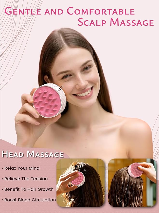 Rena Chris Scalp Massager Hair Growth: Scalp Scrubber Brush Tool with Double-Sided Soft Silicone Bristles, Head Skin Care Massage Treatment Exfoliator Dandruff Removal for Dry/Wet Straight/Curly Hair