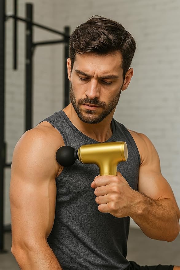 GLDN Mini Massage Gun with Luxurious Gold Finish, High Intensity Deep Tissue Percussion Massager for Back, Neck, & Body Pain, Electric Massager with 4 Massage Heads, Pain Relief Gifts for Men & Women