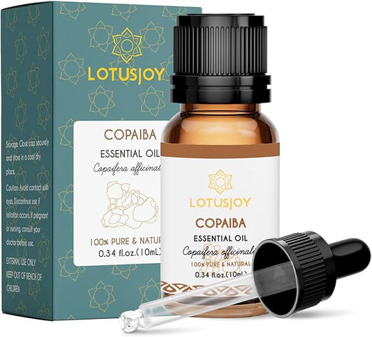 100% Pure Copaiba Essential Oil 0.34 Fl Oz, Therapeutic Grade Copaiba Oil in Amber Glass Bottle with Dropper for Diffuser, Massage, Skin Care & DIY