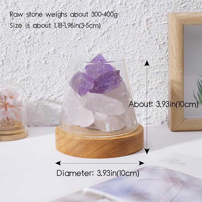 Runyangshi Amethyst Clear Quartz Night Lamp Natural Healing Crystal Aroma Stone Diffuser with Remote Control Bedside Lamp USB Port 7 Colours Dimming Mode Bedroom Lamp Home Decor Gift