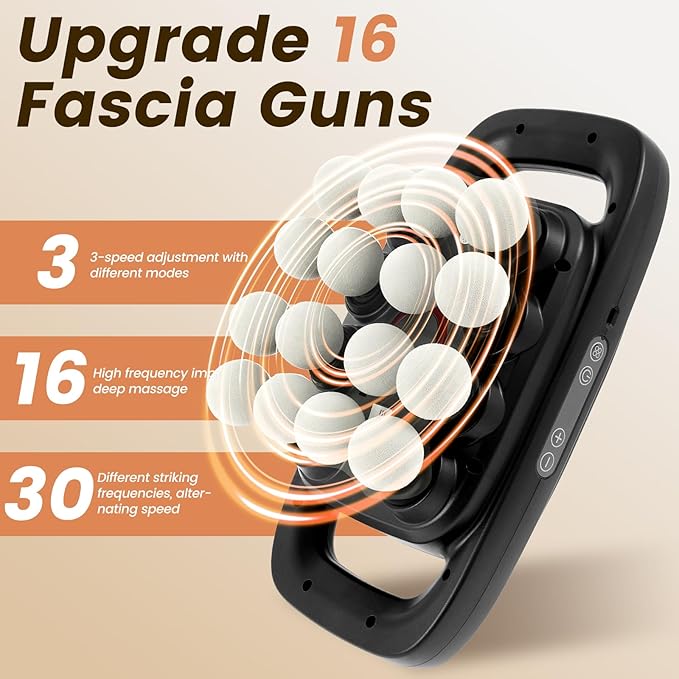 16 Heads Massage Gun Set, Electric Muscle Massager, with 3 Modes 30 Intensities, Noise reduction, shockproof, noise absorption, Percussion Massager for Deep Tissue, Back, Shoulders, Legs, Pain Relief