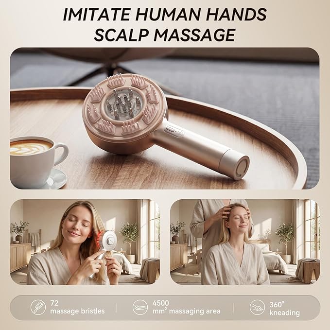 Scalp Massager Hair Growth, Electric Scalp Massager Brush with EMS & Hair Oil Applicator 3-in-1, IPX7 Waterproof Head Massager Scalp for Shampoo & Home Use