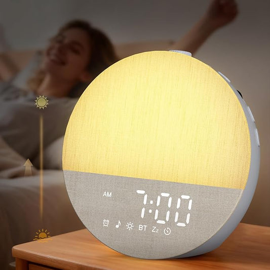 Sunrise Alarm Clock for Heavy Sleepers: White Noise Machine with 30 Sleep Relax Sounds 32 Volume - Painless Gradual Wake Up Light 20 Brightness with Bluetooth Memory Function for Bedroom - Gray