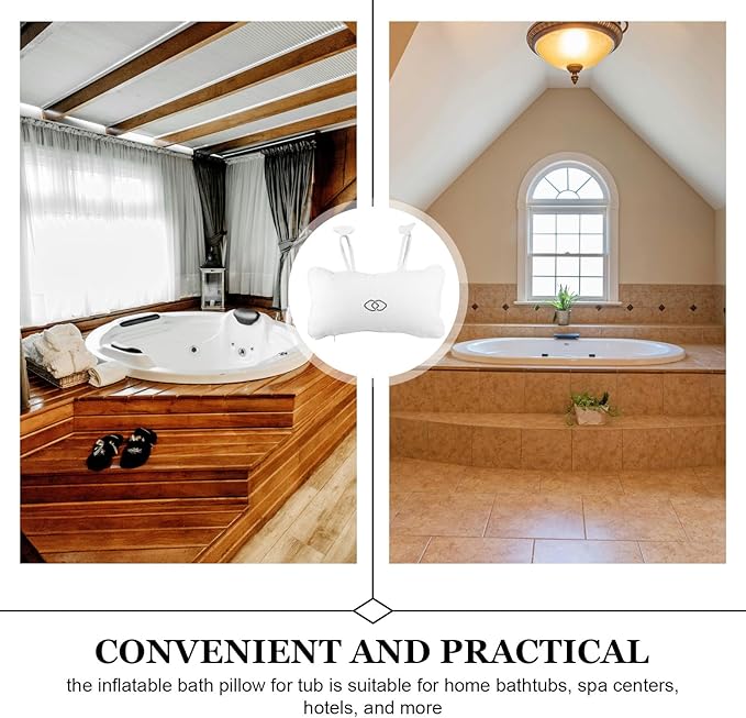 VICASKY Inflatable Spa Bath Pillow for Tub with Non-Slip Suction Cups, Neck and Back Support Bathtub Cushion for Soaking Tub Relaxation and Spa Bathing