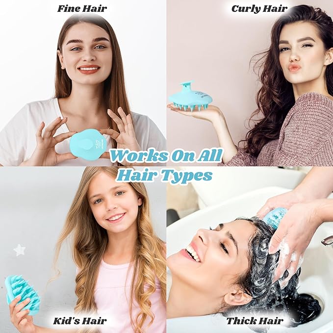 URTHEONE Scalp Massager Shampoo Brush for Hair Growth,Soft Silicone Scalp Scrubber Shower Brush for Women Men Kids Stress Relax&Scalp Exfoliator,Scalp Scrubber for Dandruff Removal (Cyan)