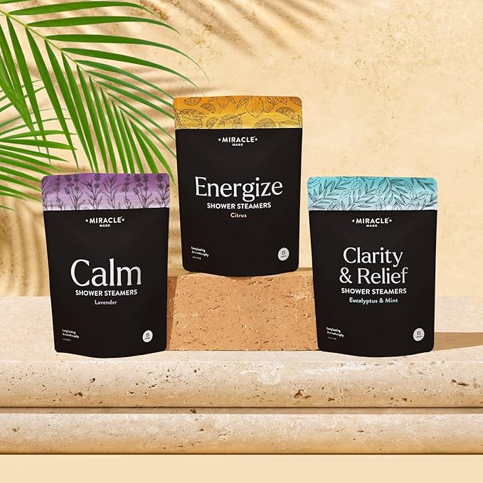 Miracle Made Mint Aromatherapy Shower Steamers – Essential Oil Scented Shower Bombs for Refreshing, Revitalizing Self-Care – 15 Shower Melt Tablets