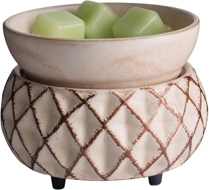 Candle Warmers ETC 2-in-1 Candle and Fragrance Warmer for Warming Scented Candles or Wax Melts and Tarts with to Freshen Room, Cream and Gold Lattice