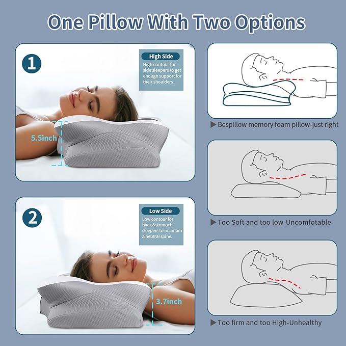 Cervical Neck Pillow for Pain Relief - Ergonomic Pillow Side Sleeper Pillow for Sleeping, Orthopedic Bed Pillow Neck Support Pillow, Contour Memory Foam Pillows for Side Back Stomach Sleepers