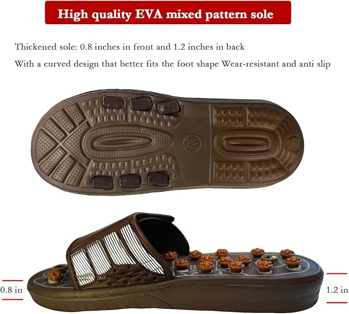 Acupressure Sandals,Acupressure Foot Massager with Anti-Slip Sole,Plantar Fasciitis Relief with Imitate Person Rotation Finger Pressure (Brown, XL-Men(9-10.5))