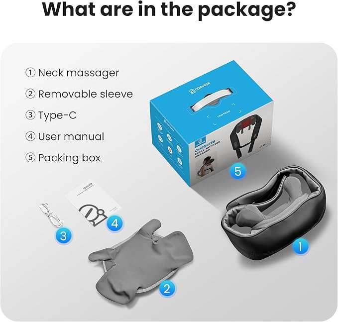 COMFIER Cordless Neck Massager with Heat, 4D Kneading Shiatsu Neck and Shoulder Massager Deep Tissue, Hands-Free Straps, FSA Eligible HSA, Mothers Day Gifts for Mom Women