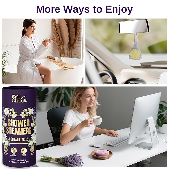 W&E Choice Shower Steamers Aromatherapy 8 Counts, Christmas Gifts for Women, Shower Bombs with Natural Essential Oils for Daily Relaxation & Stress Relief, Birthday Gifts for Wife, Mom