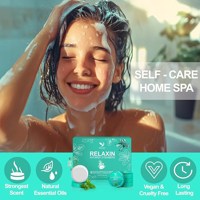 Vapor Shower Steamers Aromatherapy - 6 Pack Vapor Shower Tablets, Breathe Easy & Relaxation with Eucalyptus Menthol Essential Oils, Easter Basket Stuffers Gifts for Her Mom Wife Women, Self-Care SPA
