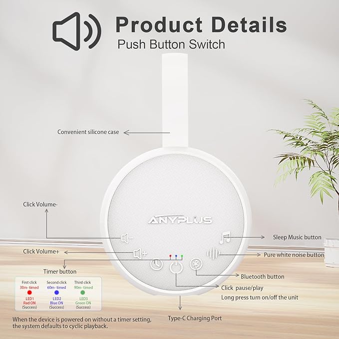 White Noise Machine for Sleeping Adults & Baby, Portable Sound Machine with 24 Soothing Sounds, Bluetooth 5.1, Battery Powered, 3 Timer Settings, Memory Function for Trave, Office (White)-15Pack