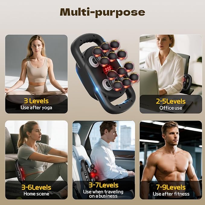 12 Head Massage Gun Deep Tissue with 9 Levels & 9 Modes,Cordless Electric Percussion Massager Tool for Back/Neck/Shoulder/Hand/Leg/Feet/-Full Body Muscle Pain Relief,Ideal Gifts for Men/Women/Mum/Dad