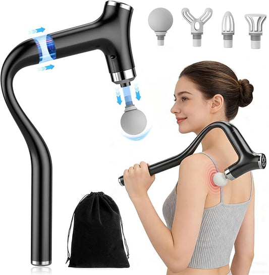 Detachable Long Handle Massage Gun for Back Pain Relief, Deep Tissue Percussion Massager with 12 Speed Levels, Handheld Muscle Massager for Back Shoulders Neck with 4 Attachments