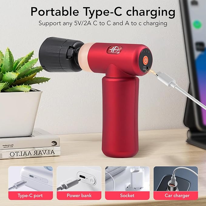 Deep Tissue Massage Gun, Back Massage Gun for Pain Relief, Replacement Heads for Moxibustion to Relieve Body Fatigue, Red