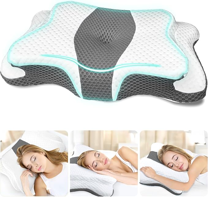 Cervical Neck Pillow for Pain Relief Sleeping, Contour Memory Foam Pillows, Ergonomic Side Sleeper Pillows for Adults, Orthopedic Neck Support Pillow for Back Stomach Sleepers-King Size