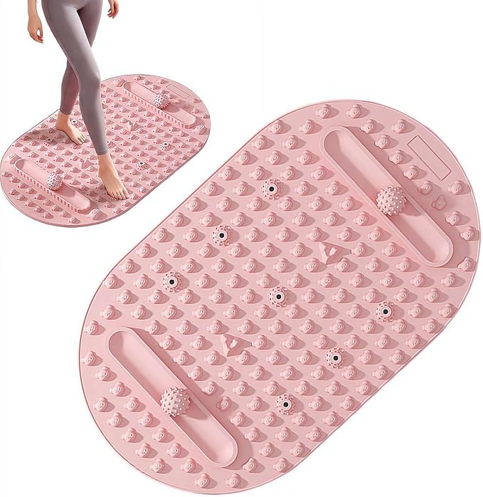 Foot Massage Mat with Two Massage Balls, Silicone Foot Pressure Point Massager Mat, Portable Feet Acupressure Pressure Point Pad Tool for Home Gym Office Travel (Pink 1set)