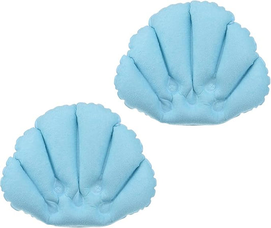 2 Pack Inflatable Bath Pillow - Ultralight Inflatable Compressible Pillow with Suction Cups, Neck Support, Apply to Bathtub (Blue)