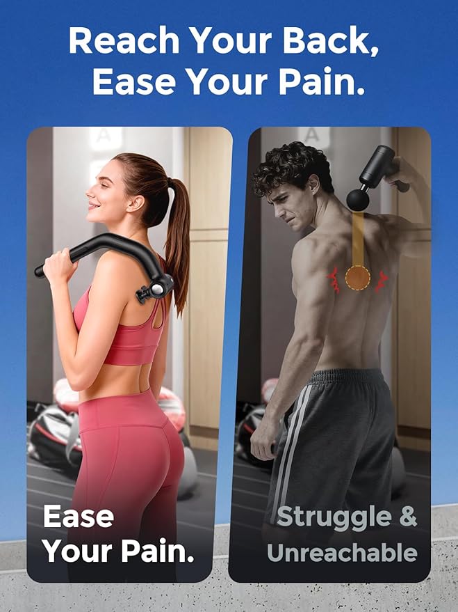 Dual Head Massage Gun Deep Tissue,3 in1 Back Massager for Pain Relief with Detachable Extension Handle, Percussion Massage Gun for Neck,Shoulder,Thigh & Waist,Gifts for Men Women