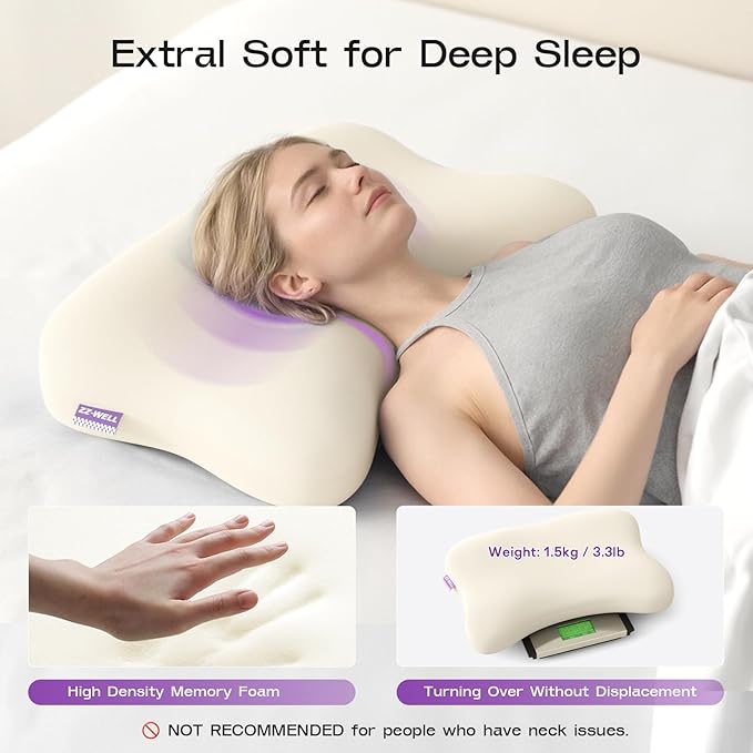 Side Sleeper Pillows - Patented Cervical Neck Pillow for Sleeping with Cooling & Removable Cover- High Loft Heavy Density Memory Foam Pillow for Side Back Sleepers (Beige)
