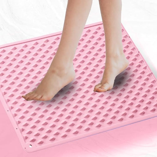 Portable Feet Acupressure Mat, Silicone Reflexology Pad, Moderate Hardness Pressure Point Mat for Foot Pain Relief, Anti-Fatigue, Connectable for Running & Fitness Activities, 18'×14'inch, Pink