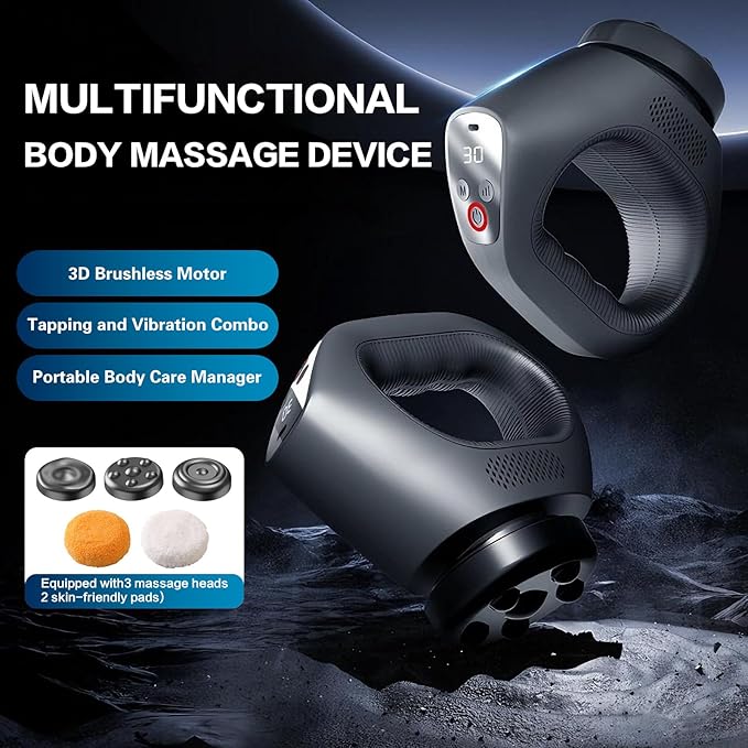 3D Rotating Massage Gun, Cordless Deep Tissue Body Massager with 30 Speeds & 6 Modes for Muscle Recovery & Body Sculpting, Handheld Electric Massager for Back Neck Shoulder for Women & Men