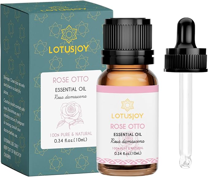 100% Pure Rose Otto Essential Oil 0.34 fl oz, Natural Rose Otto Oil in Amber Glass Bottle with Dropper for Diffuser Massage Skin Care