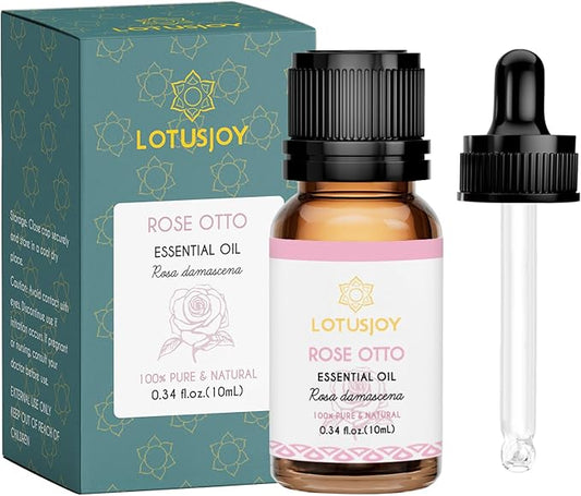 100% Pure Rose Otto Essential Oil 0.34 fl oz, Natural Rose Otto Oil in Amber Glass Bottle with Dropper for Diffuser Massage Skin Care