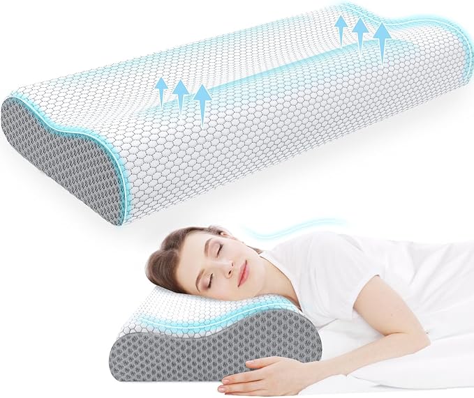 CloudBliss Memory Foam Pillow, Ergonomic Neck Contour Cervical Pillow for Back and Shoulder Pain, Orthopedic Pillow for Neck Pain Relief, for Sleeping Side, Back, Stomach Sleepers - Grey, King