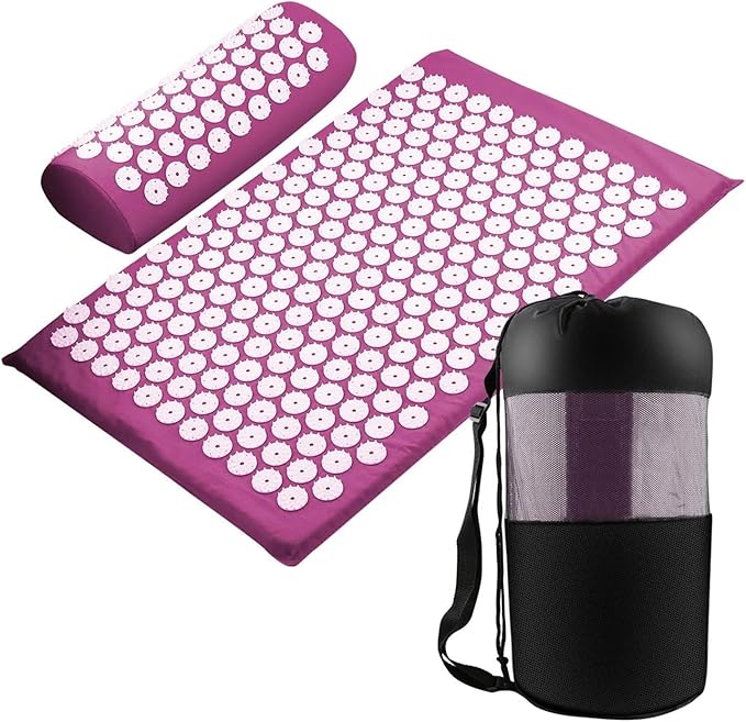 Acupressure Mat Fit for Body Massage Relieve Stress, Back Pain Spike Cushion Yoga Acupuncture(Purple with Bag)