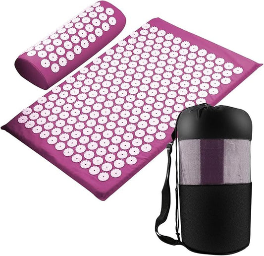 Acupressure Mat Fit for Body Massage Relieve Stress, Back Pain Spike Cushion Yoga Acupuncture(Purple with Bag)