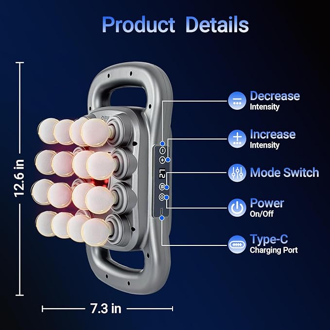 16-Head Deep Tissue Massage Gun 2026, Portable Handheld Back Massager, 9 Modes & 9 Intensity Levels Electric Percussion Muscle Body Massager for Neck and Shoulder Pain Relief, Gifts for Men & Women