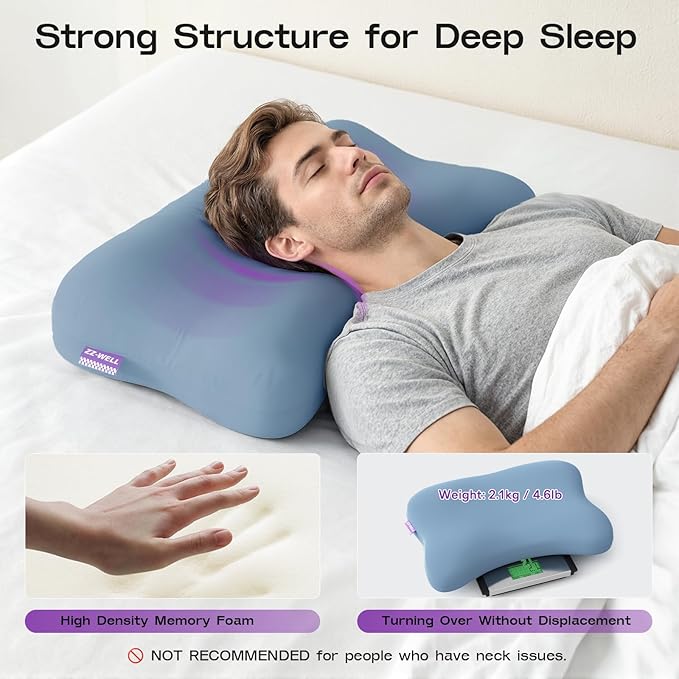 Side Sleeper Pillow - Patented Cervical Neck Pillow for Sleeping with Cooling Cover - High Loft Heavy Density Memory Foam Pillows for Side Sleepers & Broad Shoulders Adults (Blue)