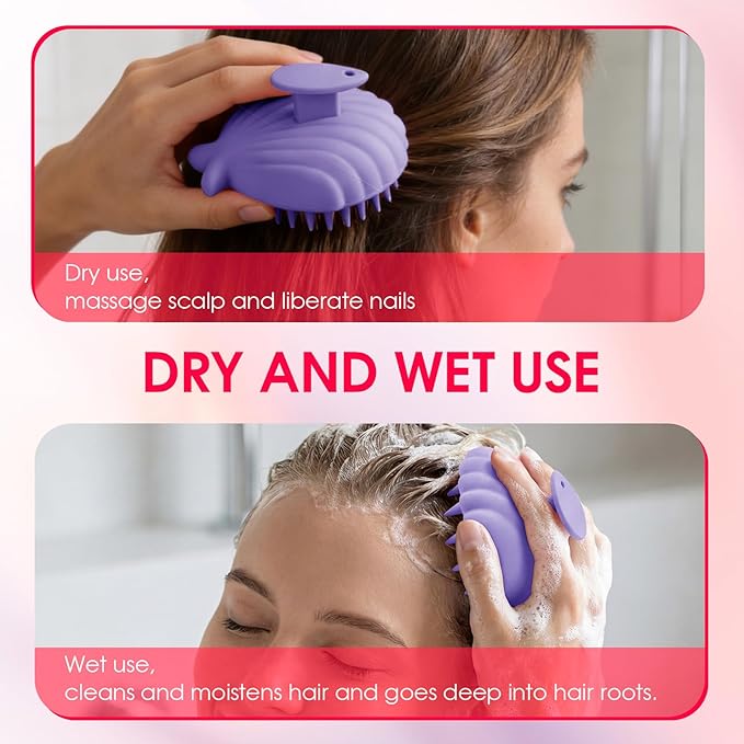 Detangling Silicone Scalp Scrubber Brush, for Wet or Dry Hair, Scalp Brush for Hair Growth and Dandruff Removal,Ergonomic Scalp Massager（Purple）