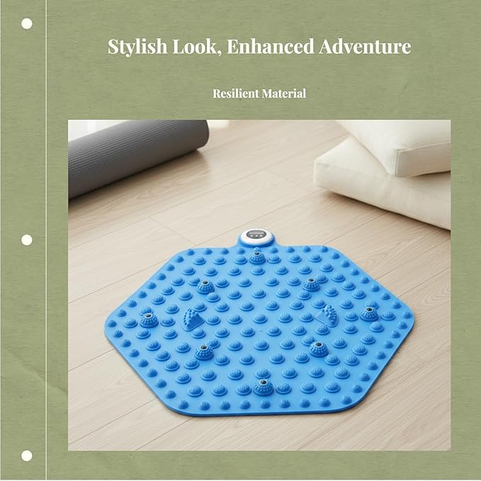 Acupressure Mat for Foot Massage, Foldable Yoga Mat for Living Room and Gym, Hexagon Blue Timer