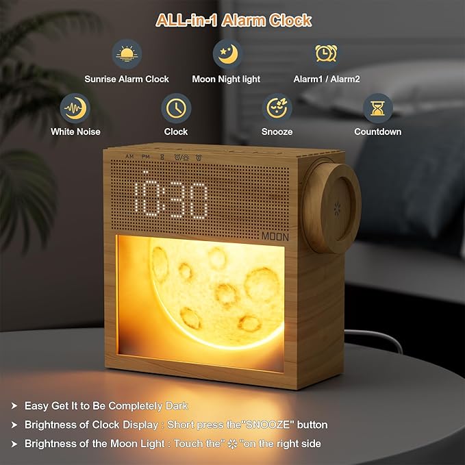 Sound Machine Alarm Clock with Sunrise Gentle Wake-Up Light, White Noise Machine with 20 Soothing Sounds for Sleeping, Dual Alarms, Snooze, Timer, Dimm Night Light for Bedroom, Women's Day Gifts
