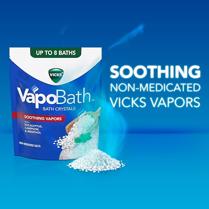 Vicks VapoBath, Bath Crystals, Soothing Non-Medicated Vicks Vapors, Refreshing Aromatherapy with Eucalyptus, Menthol, and Essential Oils, Bath Salts, 24oz