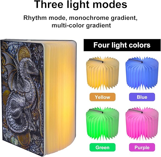 Portable Night Light with White Noise Machine for Adults Kids,Meditation Soother Relaxing Sounds Sleep Machine,3D Dragon Embossed Book Lamp for Bedroom,Music Speaker