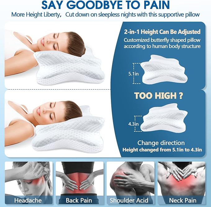 Memory Foam Pillow, Cervical Pillow for Neck and Shoulder Pain Relief, Ergonomic Contour Bed Pillow, Soft for Side Sleep Stomach Sleeping and Back Sleeper