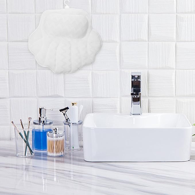 TEHAUX Bathtub Pillow with Suction Cups Non-Slip Bath Tub Head Pillow for Neck and Back Support for Relaxing Soak