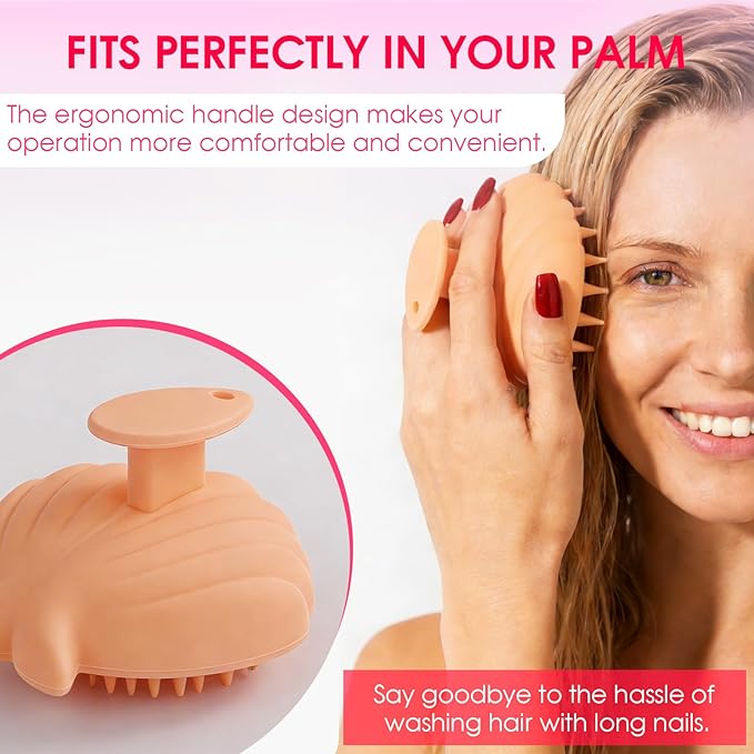 Detangling Silicone Scalp Scrubber Brush, for Wet or Dry Hair, Scalp Brush for Hair Growth and Dandruff Removal,Ergonomic Scalp Massager(Coral Color)