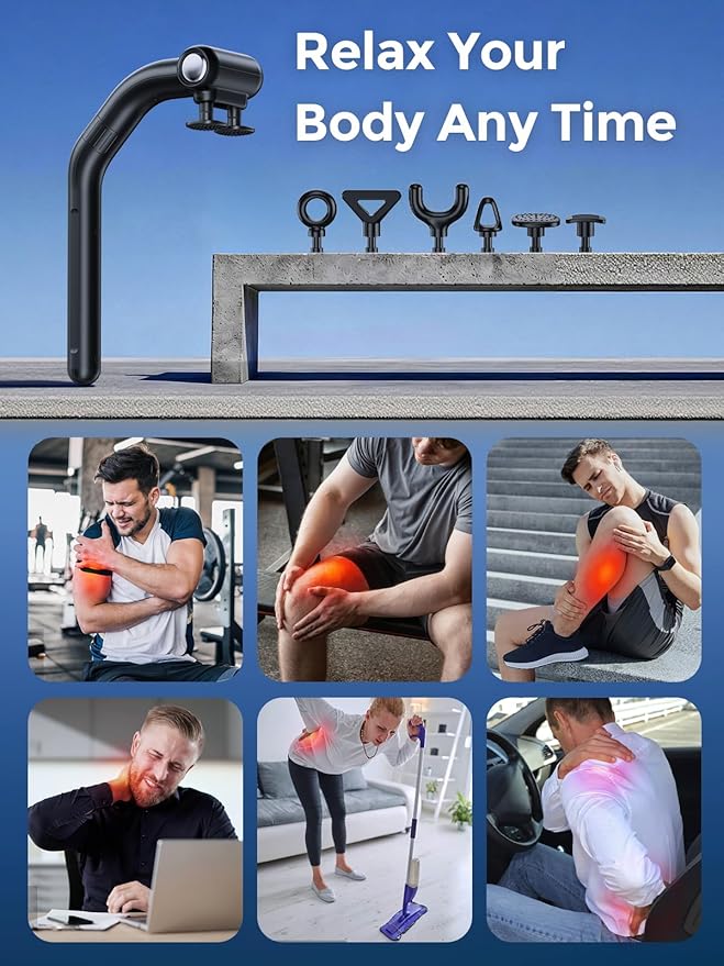 Dual Head Massage Gun Deep Tissue,3 in1 Back Massager for Pain Relief with Detachable Extension Handle, Percussion Massage Gun for Neck,Shoulder,Thigh & Waist,Gifts for Men Women