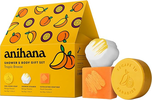 ANIHANA Tropic Breeze Shower & Body Gift Set with Shower Steamer, Body Scrub Bar and Feel-Good Soap